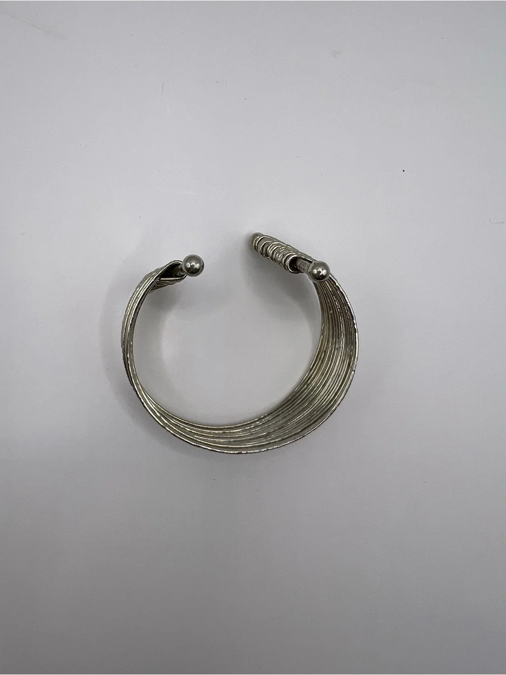 Vintage Silvertone Textured Multi-Strand Slinky Coiled Cuff Bracelet
